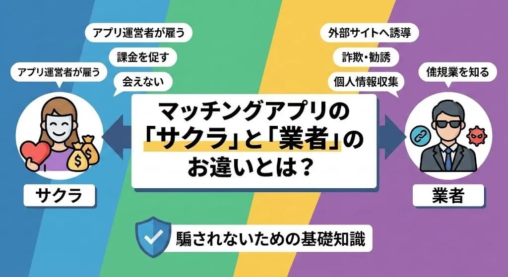 マッチングアプリの「サクラ」と「業者」の違いとは?初心者が騙されないための基礎知識